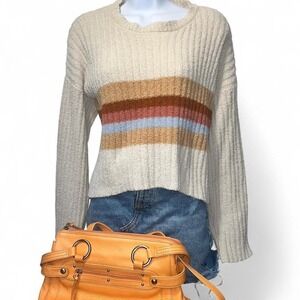 Freshman Chenille Sweater Long Sleeve Stripes Comfy Muilticolor Cream #cozy